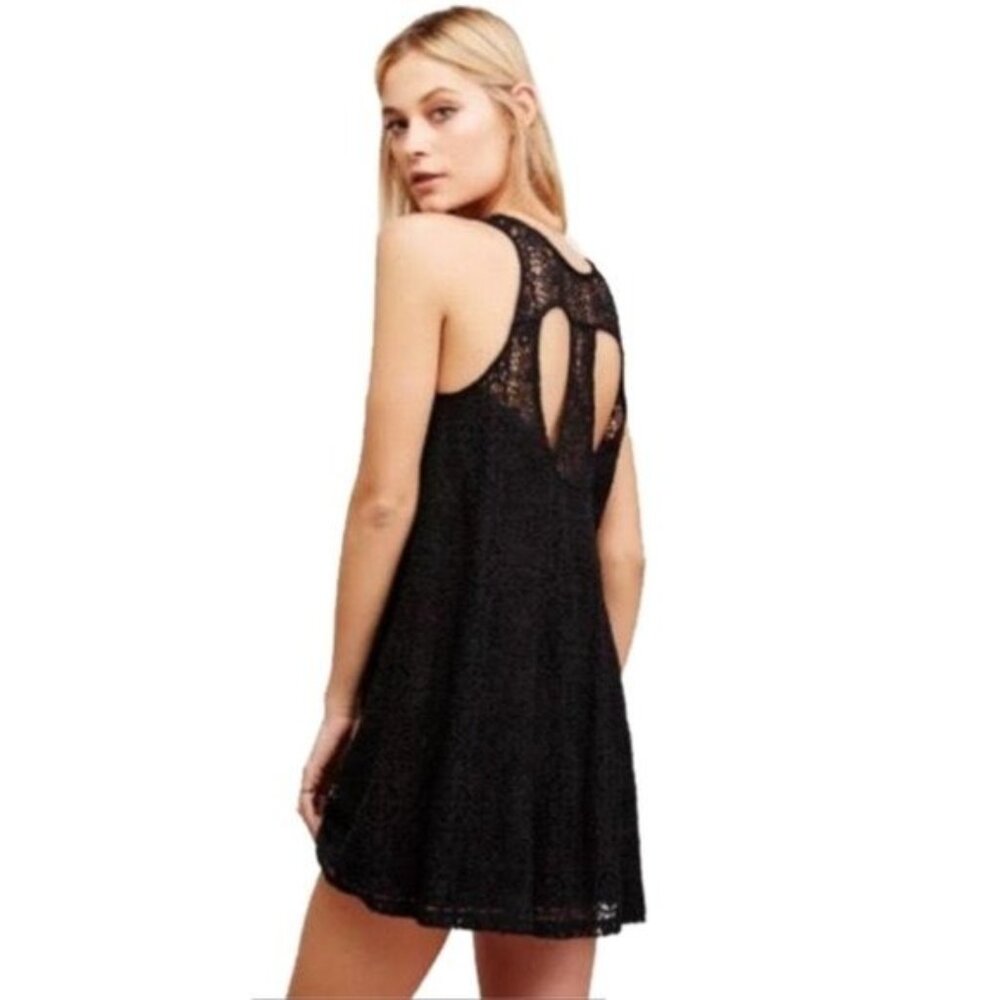 Free People Boho Lace Sleeveless High Neck Mini Dress With Back Cutouts M EUC